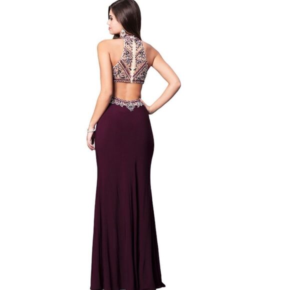Elizabeth K. Deep Purple Halter Prom Dress - Picture 6 of 14